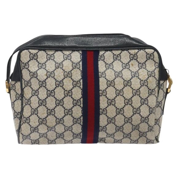 GUCCI GG Supreme Sherry Line Shoulder Bag PVC Navy Gold 14 02 005 Auth BA1764 - Picture 3 of 15